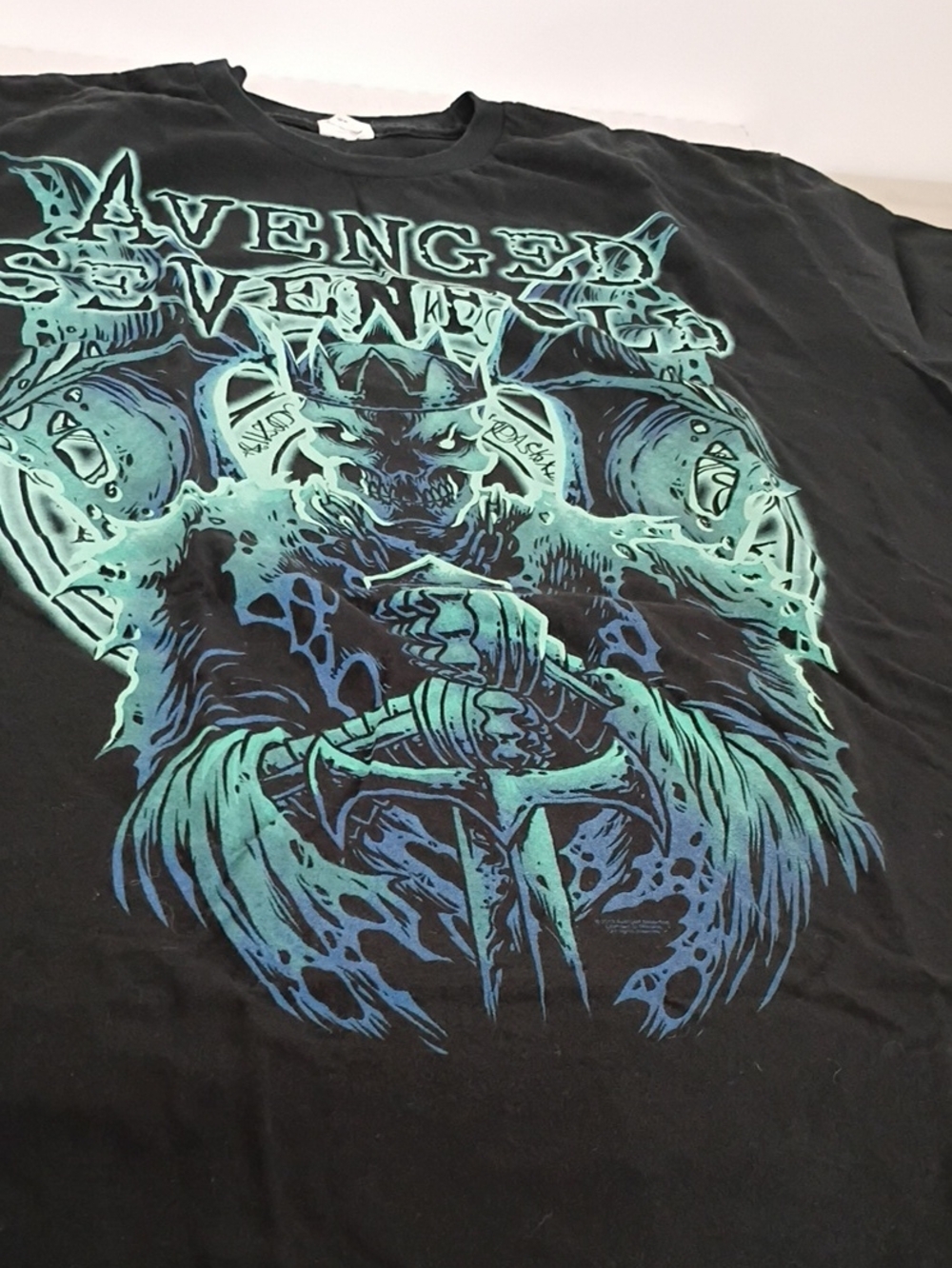 Black Short Sleeve Band Tee with Turquoise Graphic
